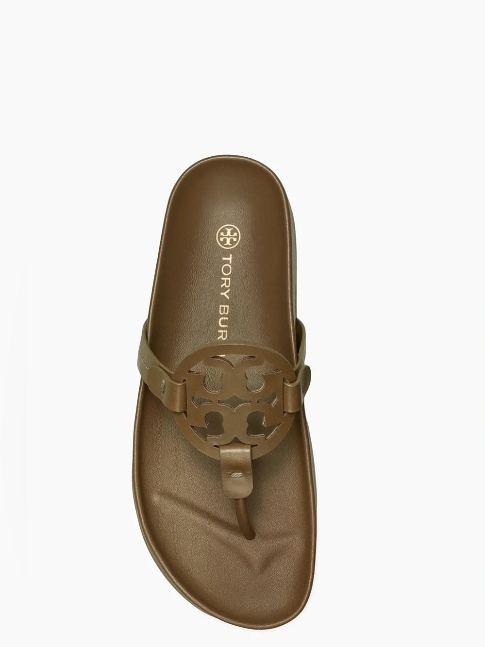 Tory Burch Miller Cloud Leather Thong Sandals In Olive Green. Size 8